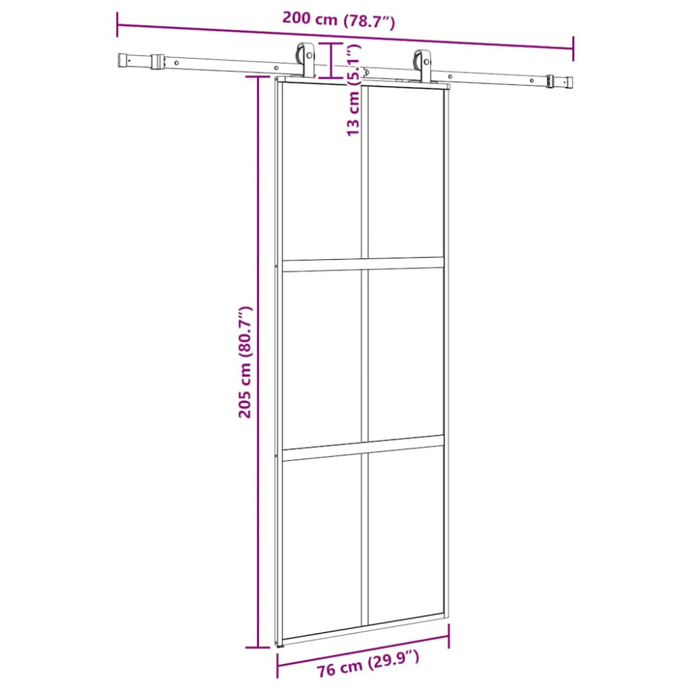 Produktbild för Skjutdörr med beslag svart 76x205 cm härdat glas