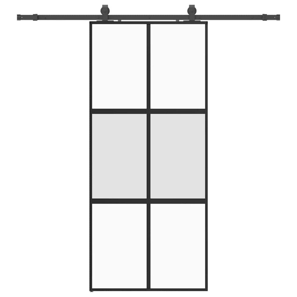 Produktbild för Skjutdörr med beslagssats svart 90x205 cm härdat glas