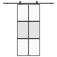 Produktbild för Skjutdörr med beslagssats svart 90x205 cm härdat glas