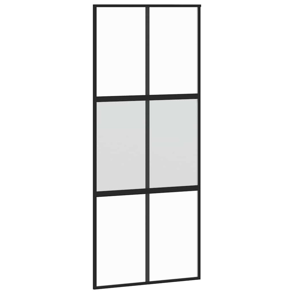 Produktbild för Skjutdörr med beslagssats svart 90x205 cm härdat glas