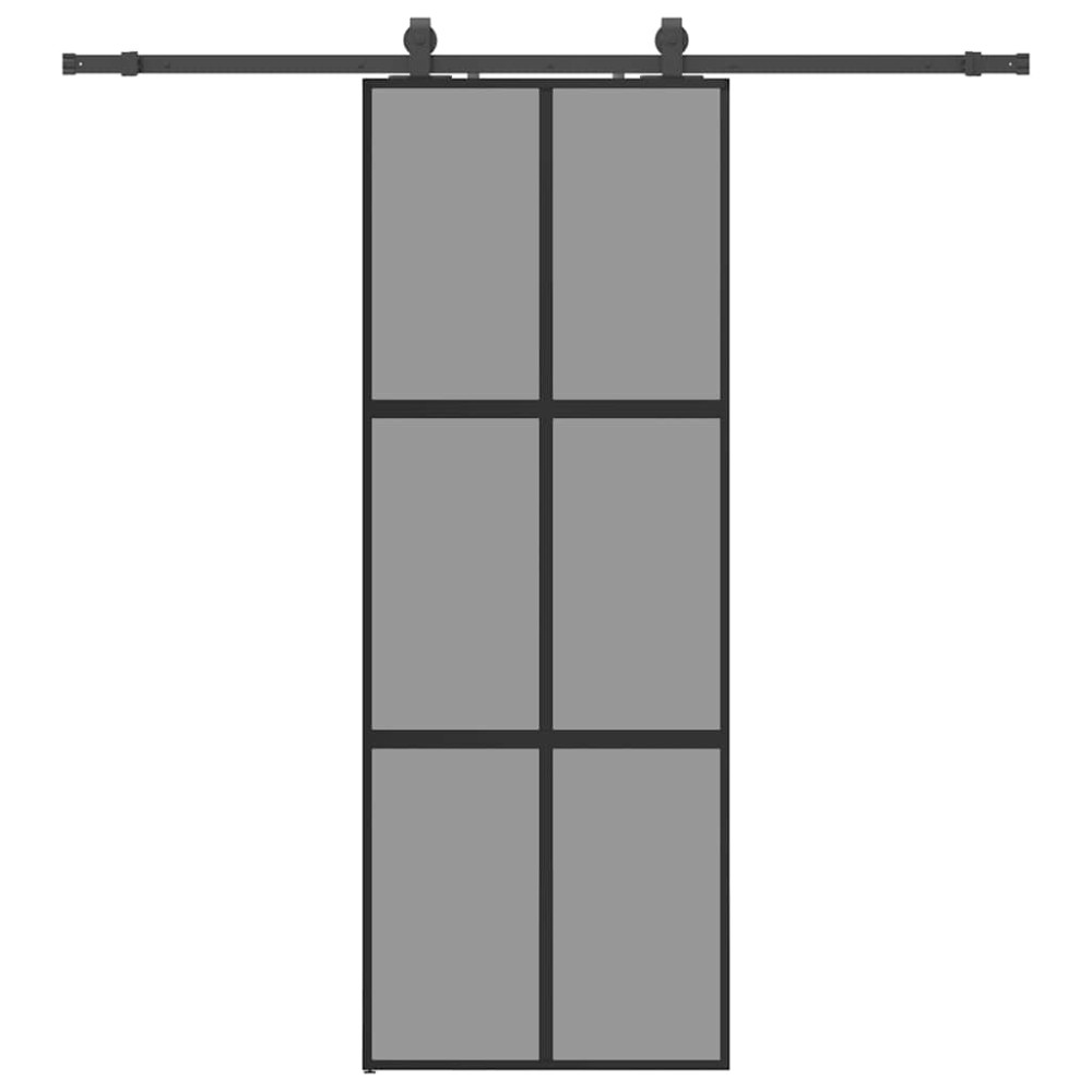 Produktbild för Skjutdörr med beslag svart 76x205 cm härdat glas