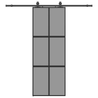 Produktbild för Skjutdörr med beslag svart 76x205 cm härdat glas