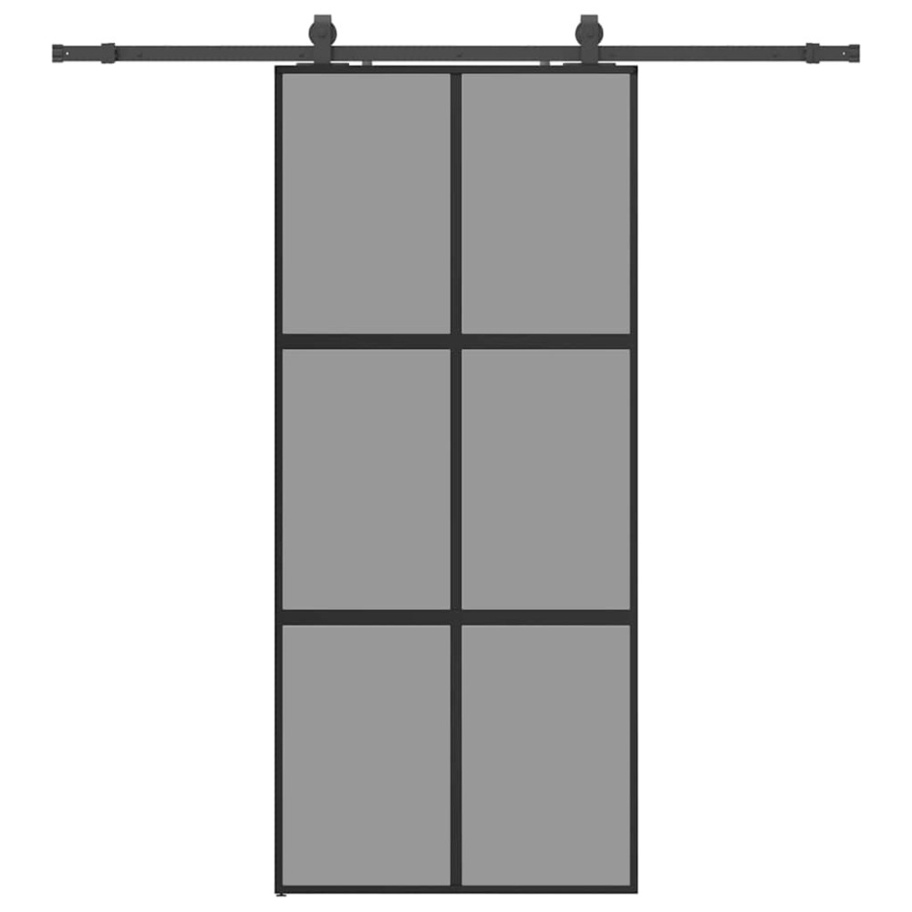 Produktbild för Skjutdörr med beslagssats svart 90x205 cm härdat glas