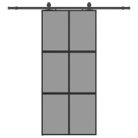 Produktbild för Skjutdörr med beslagssats svart 90x205 cm härdat glas