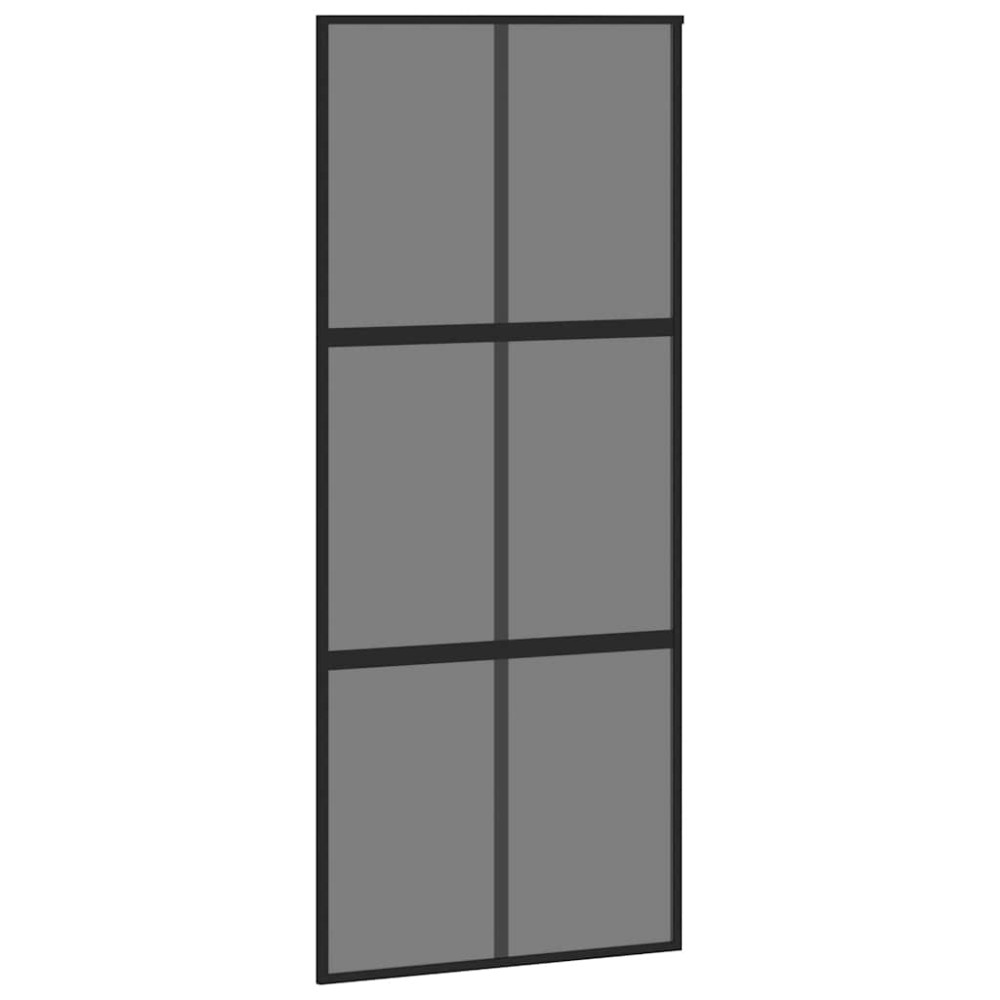Produktbild för Skjutdörr med beslagssats svart 90x205 cm härdat glas
