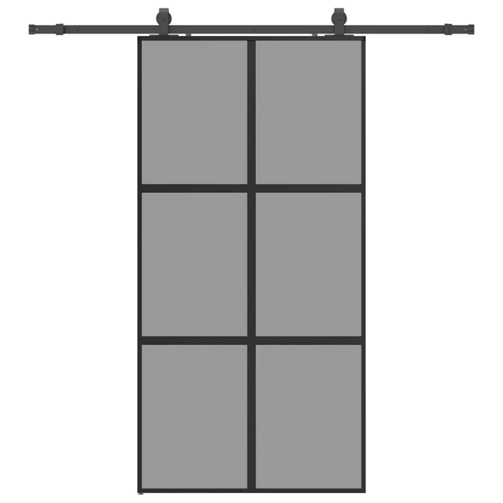 Produktbild för Skjutdörr med beslag svart 102,5x205 cm härdat glas
