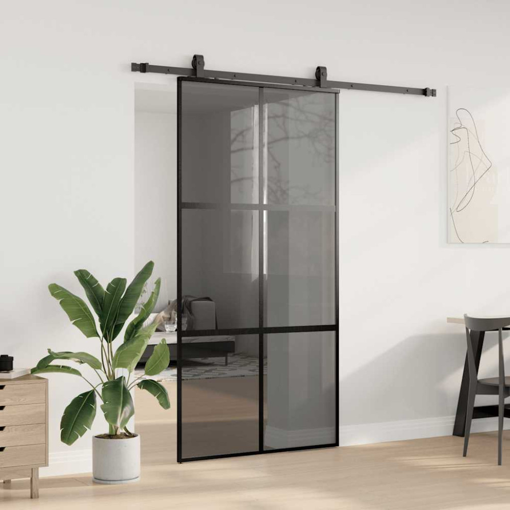 Produktbild för Skjutdörr med beslag svart 102,5x205 cm härdat glas