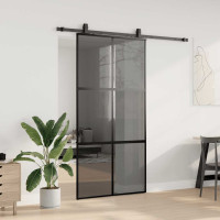 Produktbild för Skjutdörr med beslag svart 102,5x205 cm härdat glas