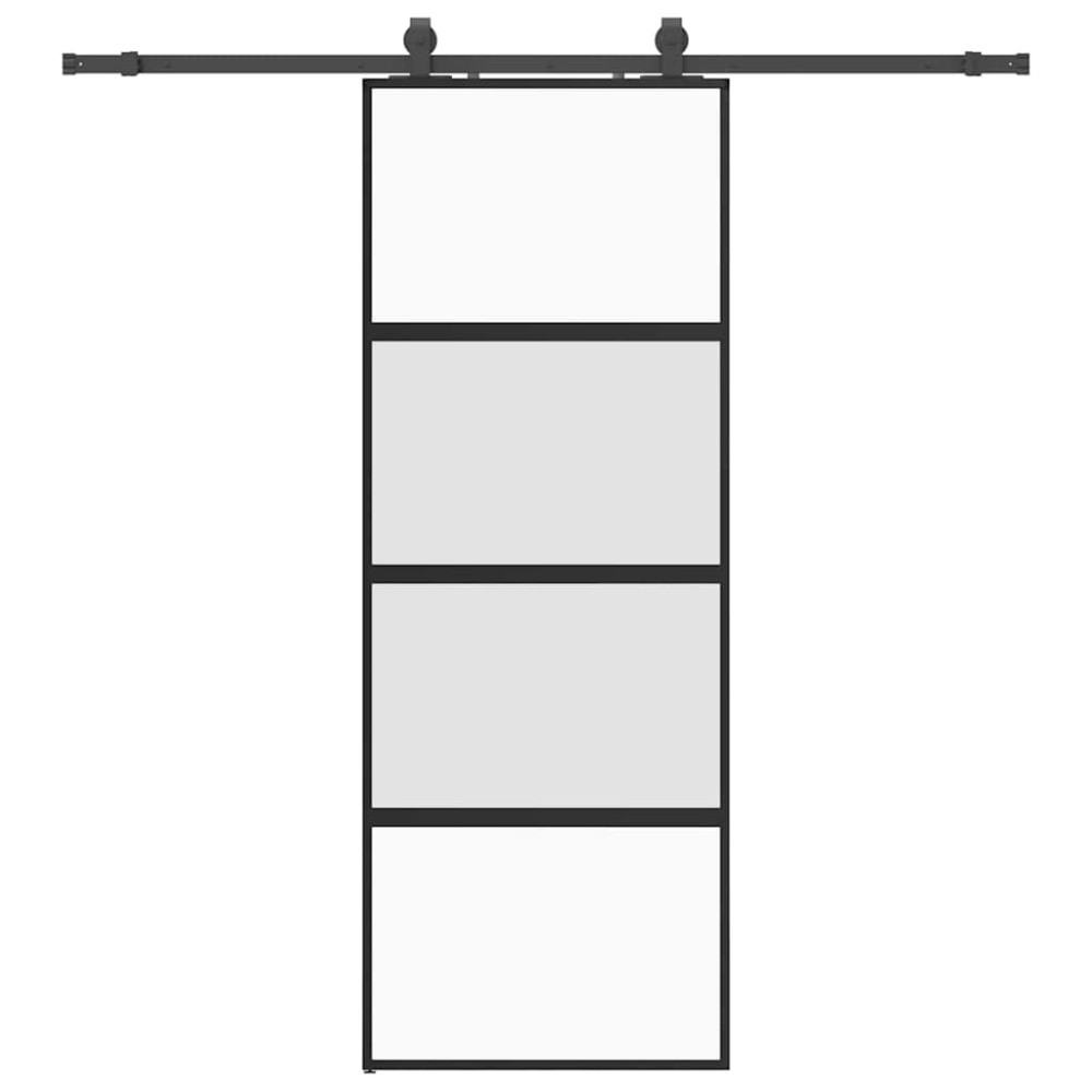 Produktbild för Skjutdörr med beslag svart 76x205 cm härdat glas
