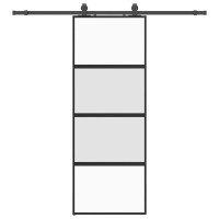 Produktbild för Skjutdörr med beslag svart 76x205 cm härdat glas