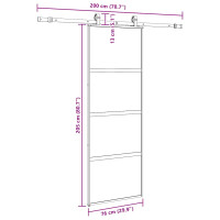 Produktbild för Skjutdörr med beslag svart 76x205 cm härdat glas