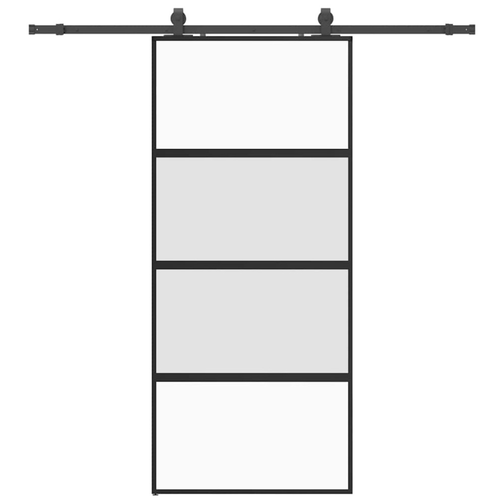 Produktbild för Skjutdörr med beslagssats svart 90x205 cm härdat glas