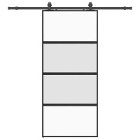 Produktbild för Skjutdörr med beslagssats svart 90x205 cm härdat glas
