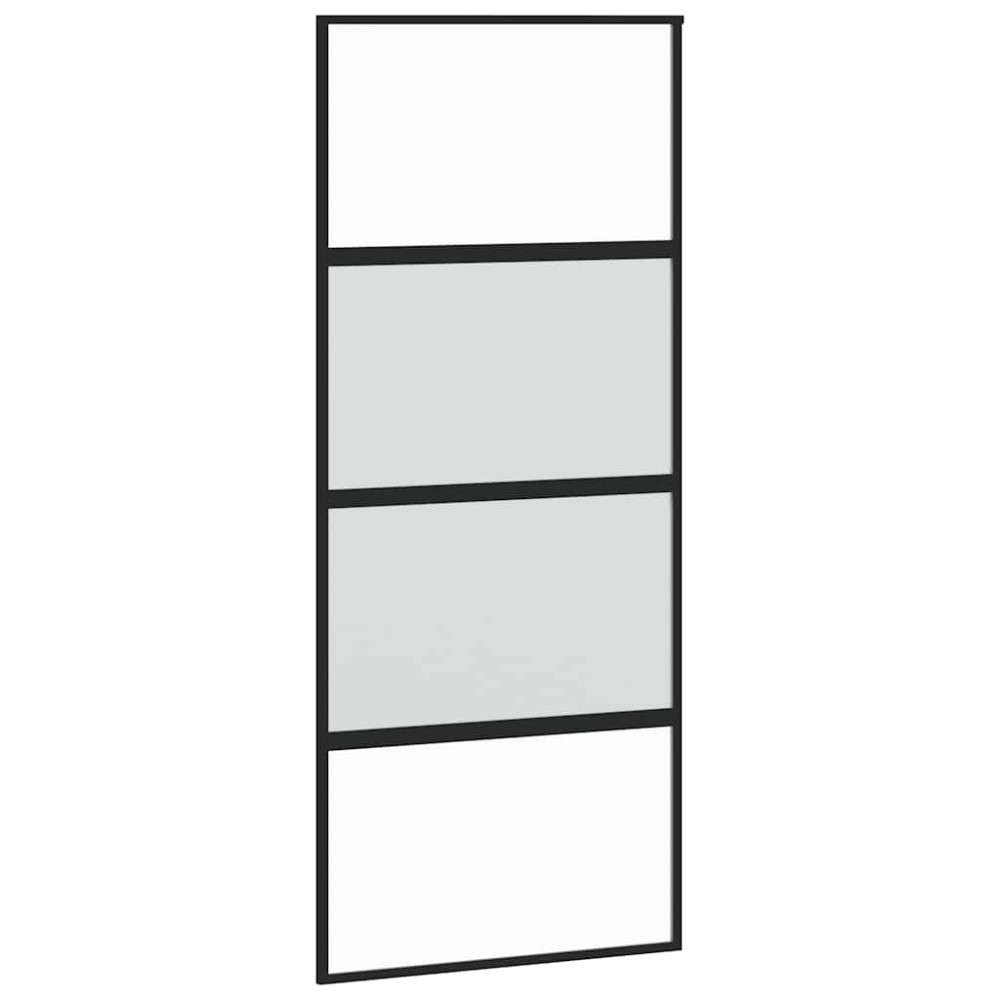 Produktbild för Skjutdörr med beslagssats svart 90x205 cm härdat glas