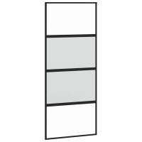 Produktbild för Skjutdörr med beslagssats svart 90x205 cm härdat glas