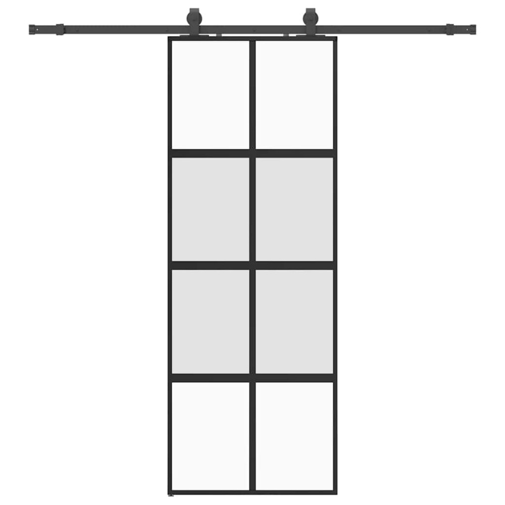 Produktbild för Skjutdörr med beslag svart 76x205 cm härdat glas