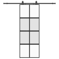 Produktbild för Skjutdörr med beslag svart 76x205 cm härdat glas