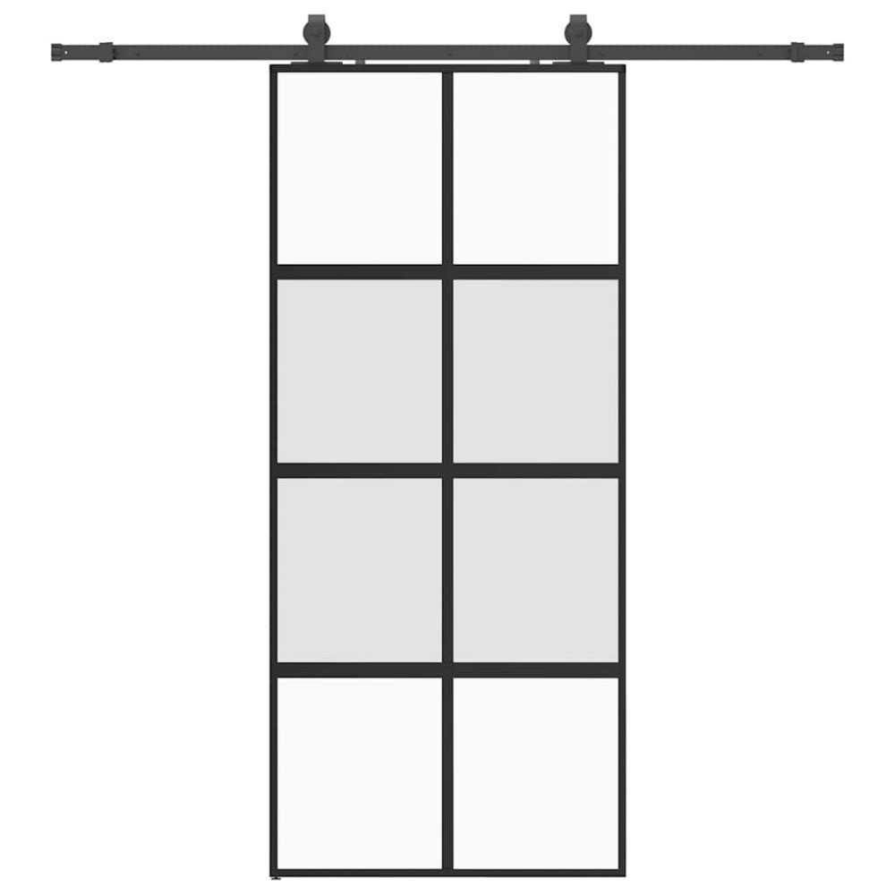 Produktbild för Skjutdörr med beslagssats svart 90x205 cm härdat glas