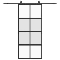Produktbild för Skjutdörr med beslagssats svart 90x205 cm härdat glas