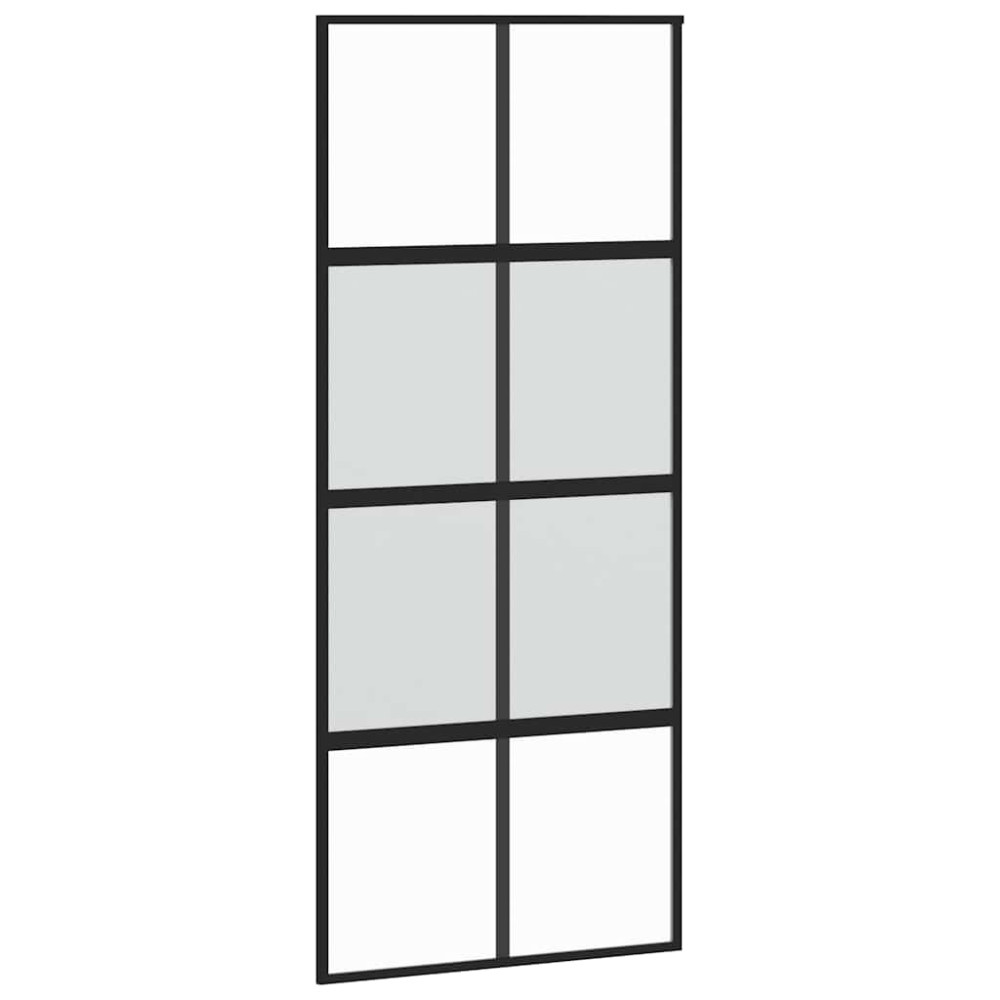 Produktbild för Skjutdörr med beslagssats svart 90x205 cm härdat glas
