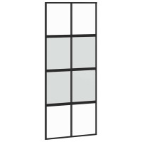 Produktbild för Skjutdörr med beslagssats svart 90x205 cm härdat glas
