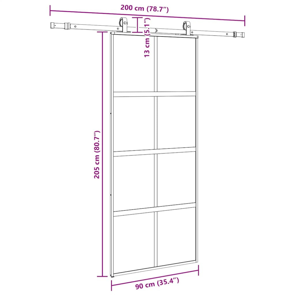 Produktbild för Skjutdörr med beslagssats svart 90x205 cm härdat glas
