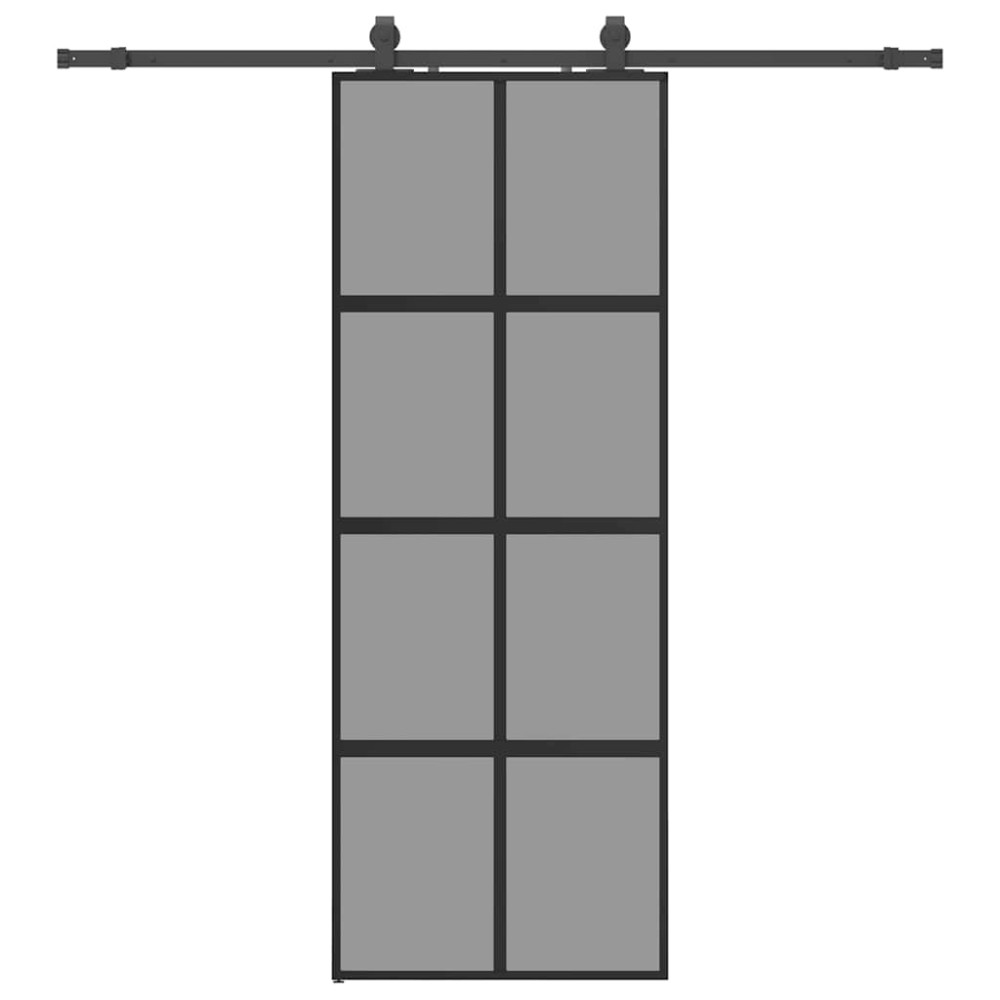 Produktbild för Skjutdörr med beslag svart 76x205 cm härdat glas