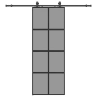 Produktbild för Skjutdörr med beslag svart 76x205 cm härdat glas