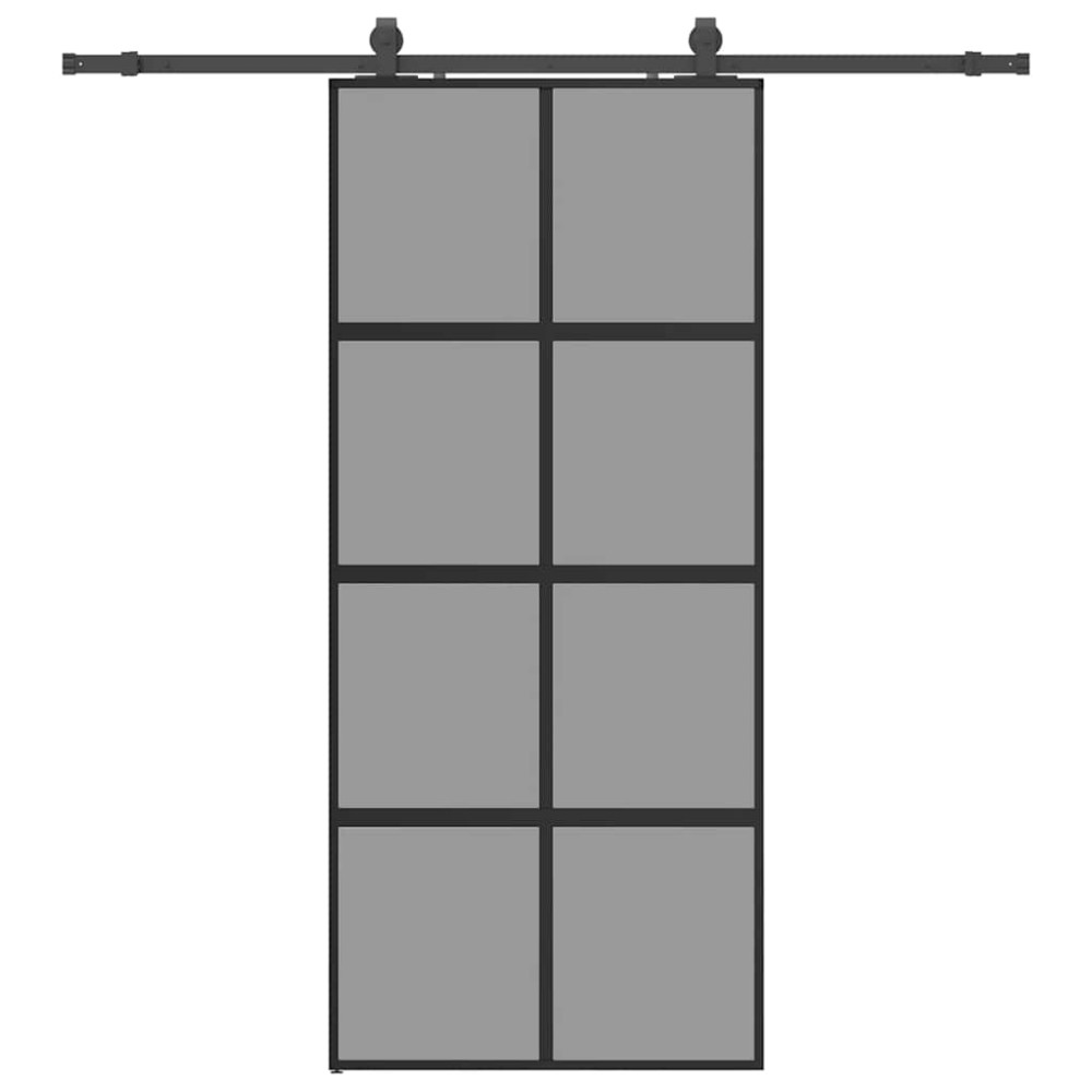 Produktbild för Skjutdörr med beslagssats svart 90x205 cm härdat glas