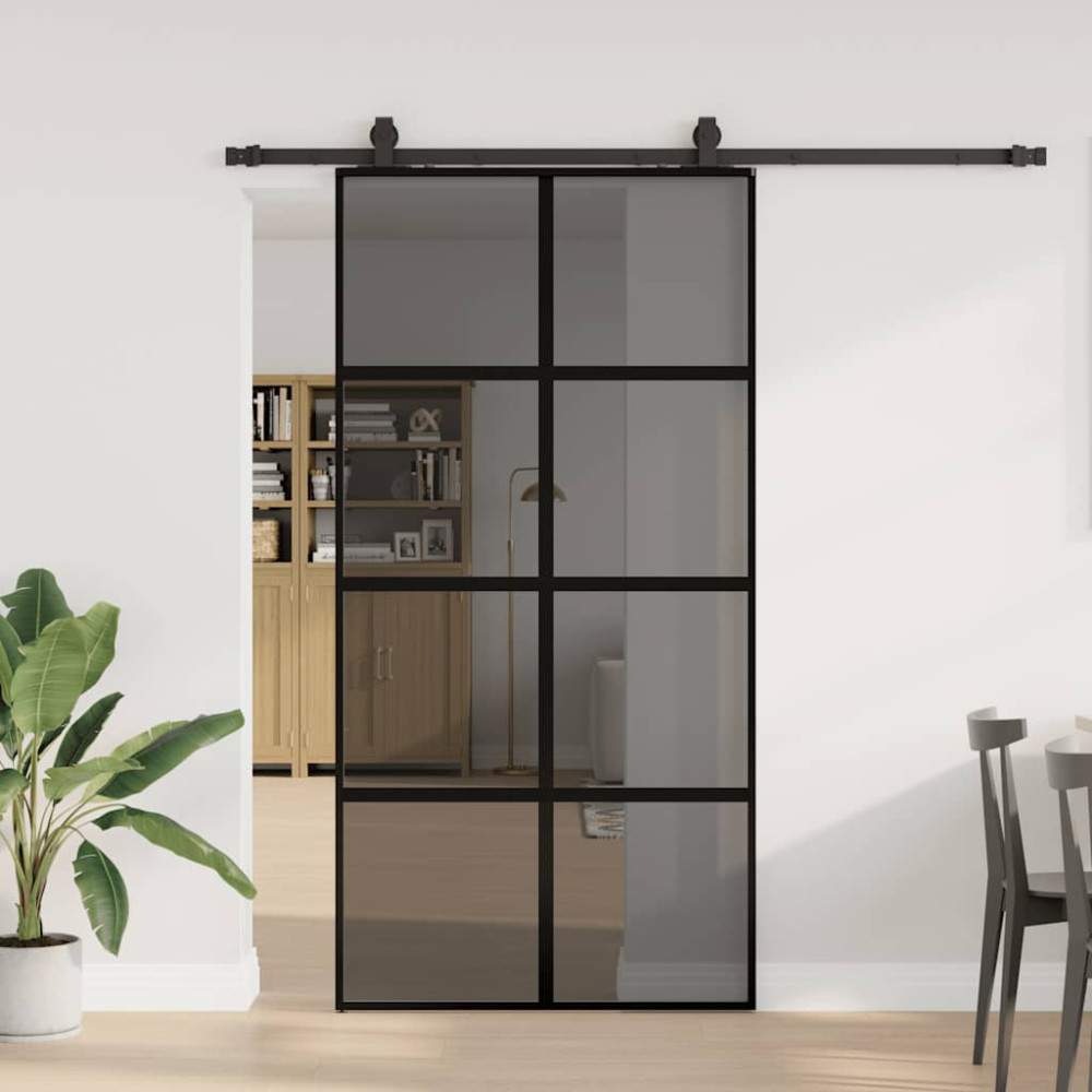 Produktbild för Skjutdörr med beslag svart 102,5x205 cm härdat glas