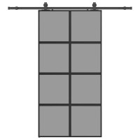 Produktbild för Skjutdörr med beslag svart 102,5x205 cm härdat glas