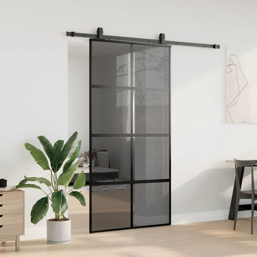 Produktbild för Skjutdörr med beslag svart 102,5x205 cm härdat glas