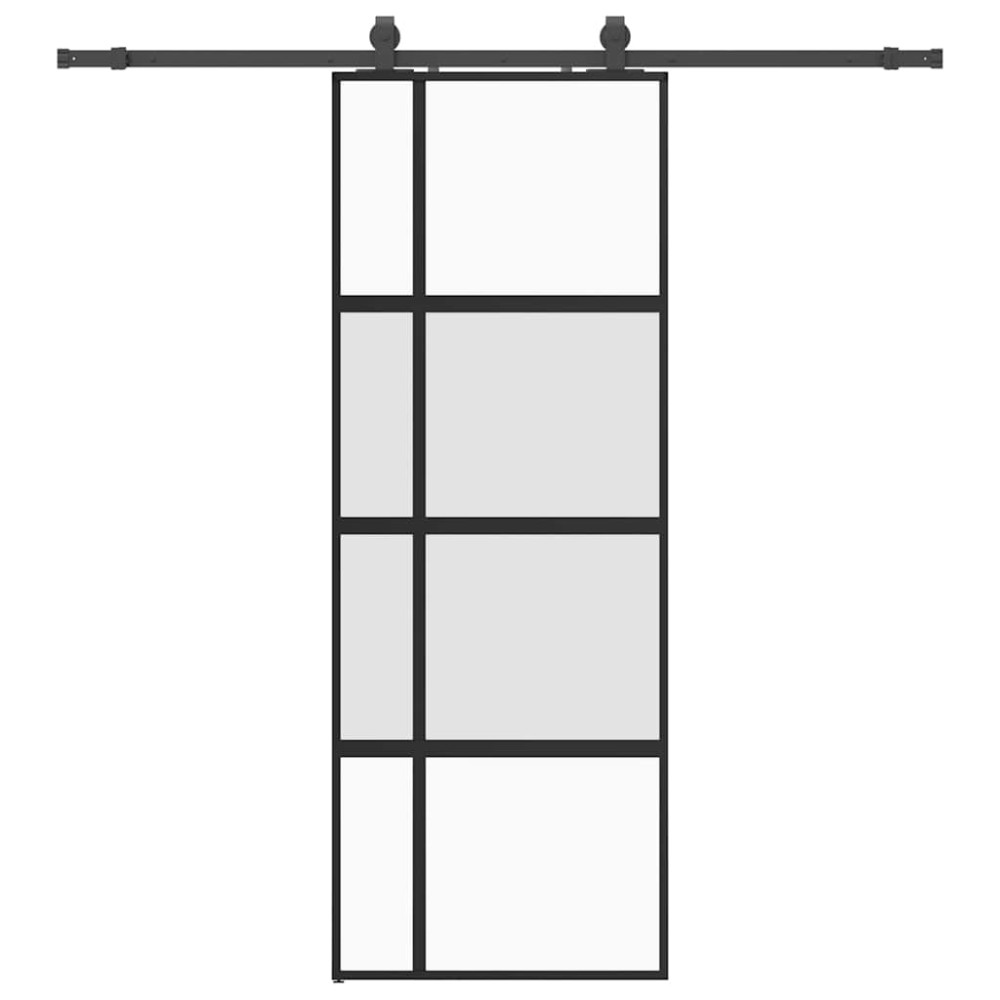 Produktbild för Skjutdörr med beslag svart 76x205 cm härdat glas