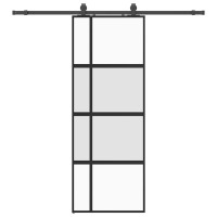 Produktbild för Skjutdörr med beslag svart 76x205 cm härdat glas