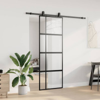 Produktbild för Skjutdörr med beslag svart 76x205 cm härdat glas