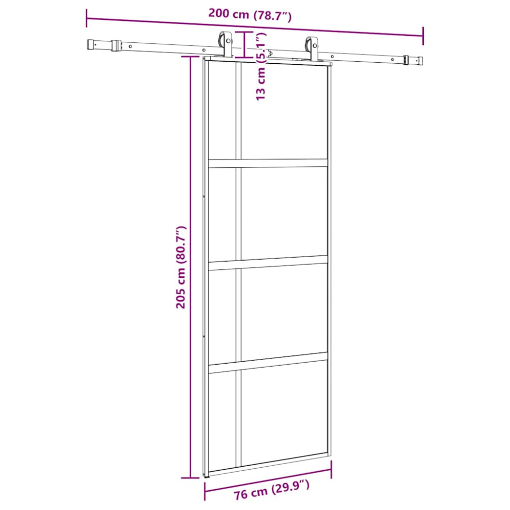 Produktbild för Skjutdörr med beslag svart 76x205 cm härdat glas