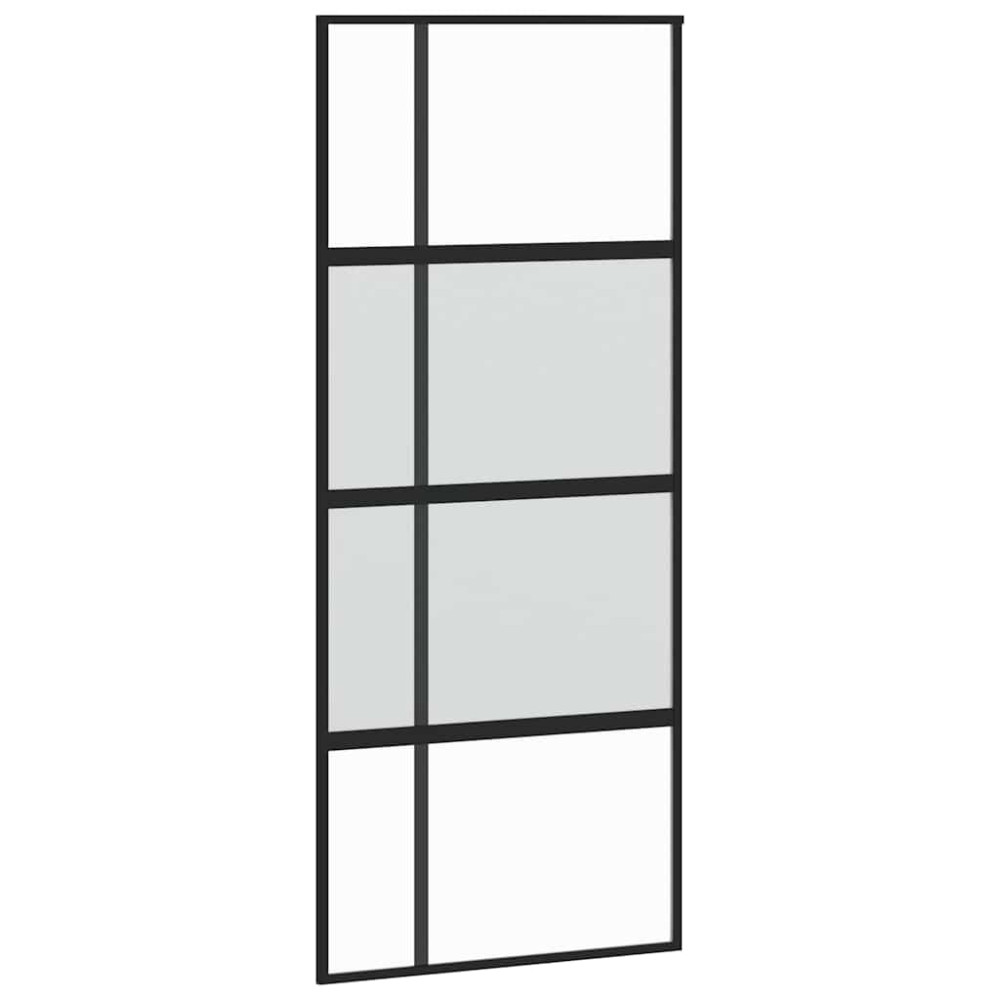 Produktbild för Skjutdörr med beslagssats svart 90x205 cm härdat glas