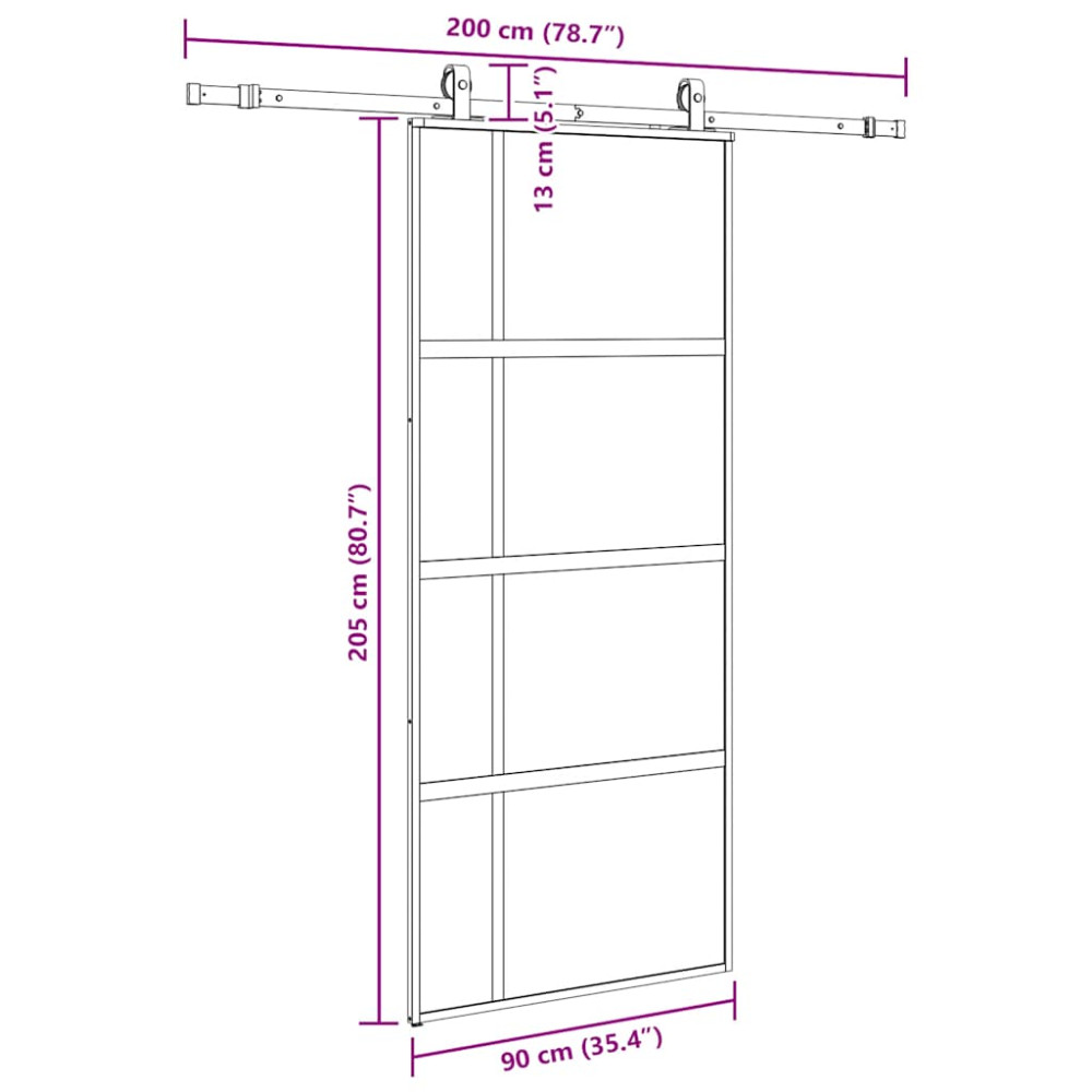 Produktbild för Skjutdörr med beslagssats svart 90x205 cm härdat glas