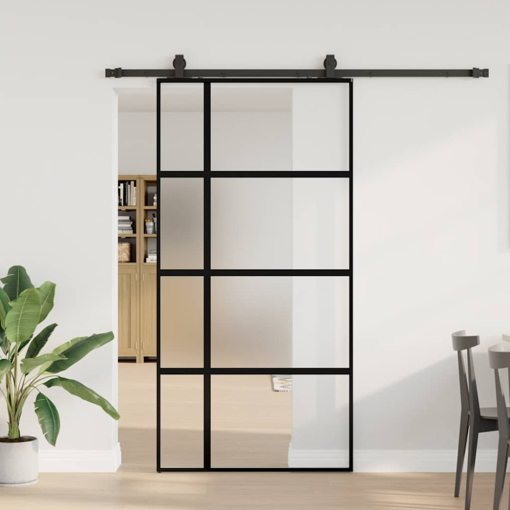 Produktbild för Skjutdörr med beslag svart 102,5x205 cm härdat glas