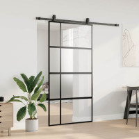 Produktbild för Skjutdörr med beslag svart 102,5x205 cm härdat glas