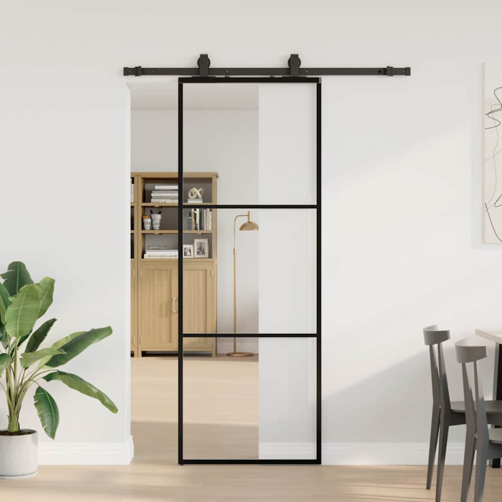 Produktbild för Skjutdörr med beslag svart 76x205 cm ESG-glas