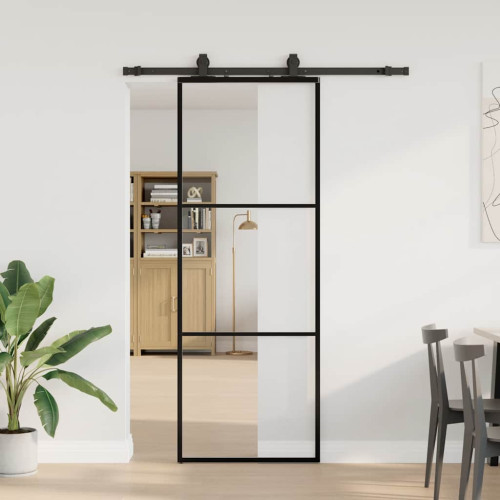 vidaXL Skjutdörr med beslag svart 76x205 cm ESG-glas