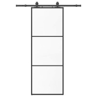Produktbild för Skjutdörr med beslag svart 76x205 cm ESG-glas