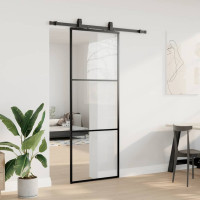 Produktbild för Skjutdörr med beslag svart 76x205 cm ESG-glas