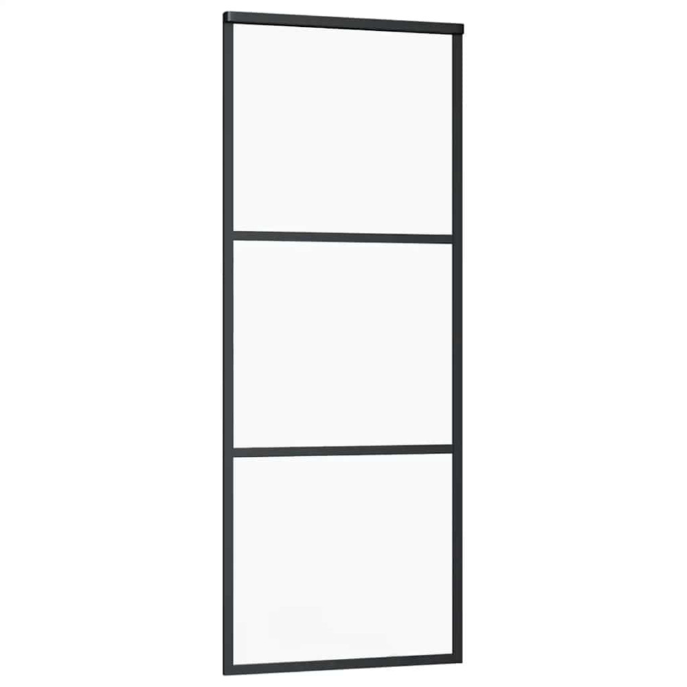 Produktbild för Skjutdörr med beslag svart 76x205 cm ESG-glas