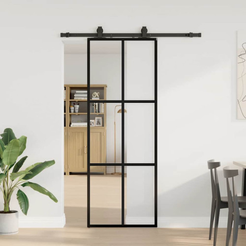 vidaXL Skjutdörr med beslag svart 76x205 cm ESG-glas