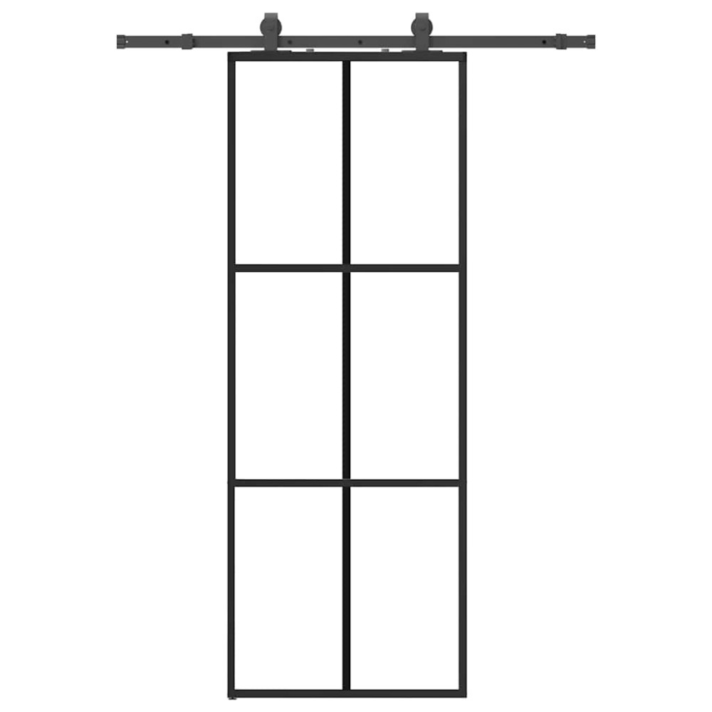 Produktbild för Skjutdörr med beslag svart 76x205 cm ESG-glas