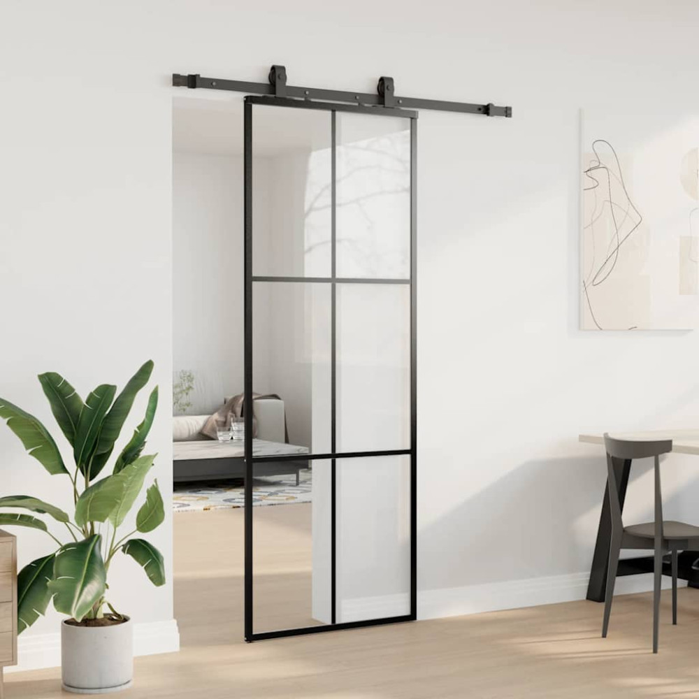 Produktbild för Skjutdörr med beslag svart 76x205 cm ESG-glas