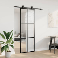 Produktbild för Skjutdörr med beslag svart 76x205 cm ESG-glas