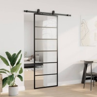Produktbild för Skjutdörr med beslag svart 76x205 cm ESG-glas